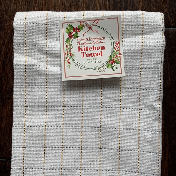 NWT Silver and Gold Check Pattern Kitchen Towel - Picture 3 of 13